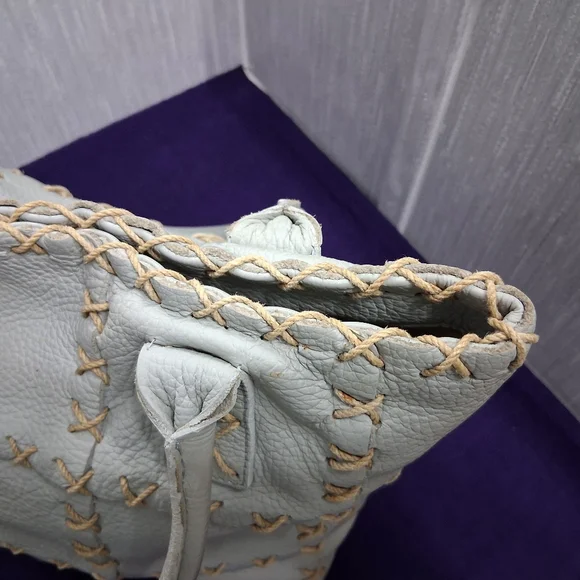 Berge Italian Leather Bag Tote Shouler Powder Blue - Picture 11 of 17